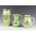 An Arthur Wood Astoria pattern Art Deco vase decorated with flowers 31cm, a ditto jug 20cm and a