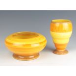 An Art Deco Shelley tapered vase with broad bands of yellow and orange decoration 15cm, a ditto