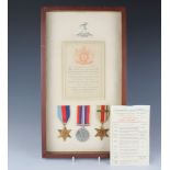 A World War Two group 1939-45 Africa Star with First Army bar and War medal mounted and framed to