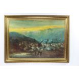 20th Century oil on canvas, indistinctly signed, foothills of The Himalayas 66cm by 92cmThis