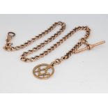 A 9ct yellow gold Albert with T bar clasp and Masonic fob, 15 grams