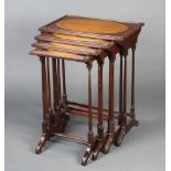 A quartetto of Edwardian style rectangular interfitting coffee tables raised on turned supports 71cm