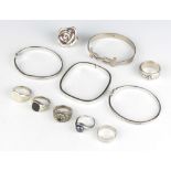 A silver bangle and minor silver jewellery 110 grams