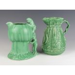 A Sylvac green jug in the form of 2 pixies climbing into a giant mushroom 1969 22cm together with