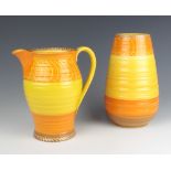 An Art Deco Shelley oviform vase decorated with wide bands of orange and yellow 985 23cm, a ditto