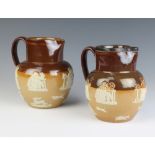 Two Royal Doulton hunting jugs 15cm and 16cm, 1 with silver lip
