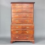 A Georgian mahogany chest on chest, the upper section with moulded and dentil cornice above 2