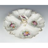 An Edwardian porcelain 4 division hors d'oeuvres dish decorated with spring flowers 35cmThe gilt