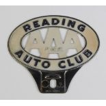 An American Automobile Association pierced metal radiator badge marked Reading Auto Club AAA PMF