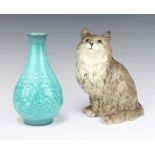 A Beswick figure Persian cat 1867, seated looking up grey shaded gloss by Albert Hallam 21.6cm