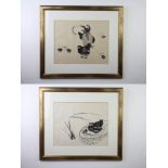 20th Century Japanese watercolours, a pair, signed, chickens and chicks, 30cm x 37cm