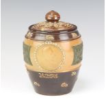 A Royal Doulton commemorative tobacco jar and cover dated 26th June 1902, 17cm There are chips to