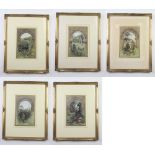 Norman Davies, watercolours, rural scenes with figures, a set of 5, 22cm x 14cm