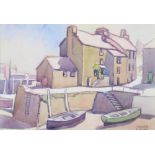 Robert Sydney Rendle Wood (1895-1987), watercolour signed, old houses on the quay at Polperro 26cm x