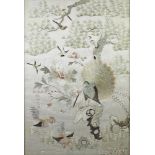 19th Century Japanese silk work embroidery of exotic birds amongst trees 56cm x 37cm