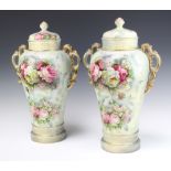 A pair of early 20th Century transfer print vases - Nankin pattern, decorated with roses and