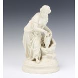 A Victorian parian figure of a water carrier on a raised base, 32cm This figure is cracked and 1