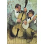 Leonard E Creo (b.1923), oil on canvas, study of 2 musicians 34cm x 24cm