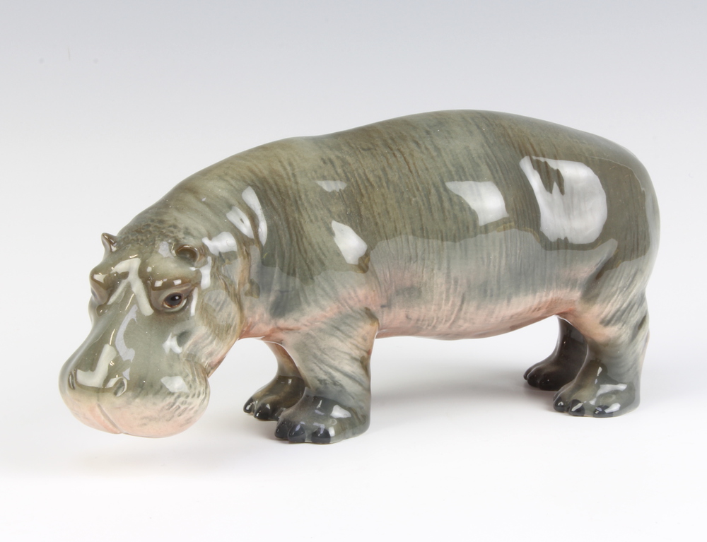 A Beswick figure - Hippopotamus no.1532 by Colin Merrybourne 8.9cm, dark grey with pink