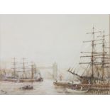 R G Herbert, watercolour signed, study of a busy Thames scene with London Bridge 24cm x 32cm