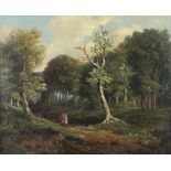 19th Century oil on canvas, unsigned, figures in a country landscape 20cm x 26cm