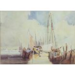 A 19th Century watercolour, unsigned, Continental harbour scene with boats and figures 18cm x 25cm