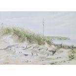 A Shanks, watercolour signed, a coastal study with sand dunes 24cm x 34cm