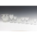 A suite of Webb Crystal table glassware comprising 6 large wine glasses, 6 cocktails, 5 sherry, 5