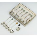 Eleven Chinese silver teaspoons with hardstone ends One spoon is lacking a handle