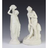 A Victorian Parian style figure of a semi-clad lady sitting on a rock with a shell in her hand 27cm,