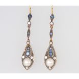 A pair of silver gilt Edwardian style sapphire, diamond and pearl earrings 35mm