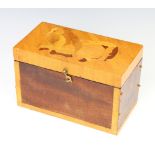 A brick match striker contained in an inlaid wooden marquetry box with hinged lid 15cm x 24cm x 13cm