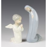 A Lladro figure of a kneeling lady 17cm, ditto of a kneeling angel 13cm