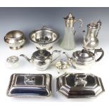 A silver plated 2 handled pedestal bowl 29cm and minor plated items