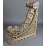 A large Victorian carved pine and painted scroll shaped bracket 110cm x 107cm x 34cm There are signs