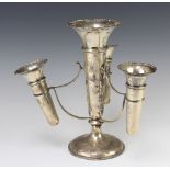 A silver epergne with large centre tapered flute and 3 small tapered flutes on a spread base