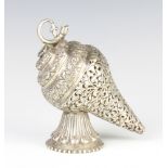 A Continental silver pierced and cast model of a conch shell, 206 grams