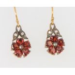 A pair of silver gilt, garnet and diamond earrings 28mm