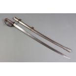 A Victorian officers triple bar hilted sword, the etched blade with royal cipher complete with