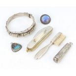 A silver bangle and minor silver items, 72 grams