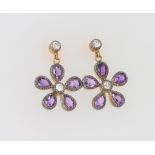 A pair of silver gilt, amethyst and diamond daisy style ear studs 15mm