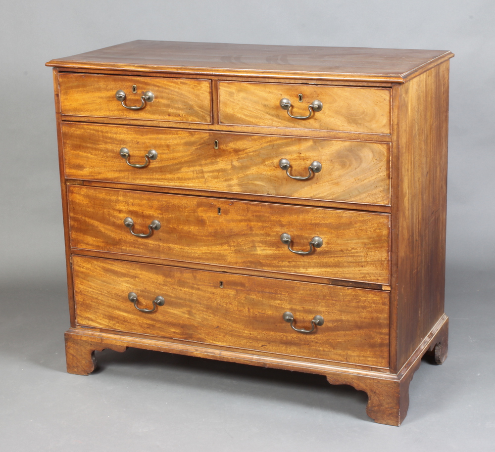 A Georgian mahogany chest of 2 short and 3 long drawers, raised on bracket feet 101cm h x 110cm w