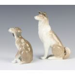 A Lladro figure of a seated hound 10cm, a ditto of a seated dog 15cm