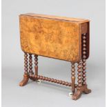 A Victorian figured walnut Sutherland table raised on bobbin turned supports 61cm x 61cm w x 13cm