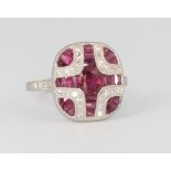 A platinum ruby and diamond Art Deco style ring, size N