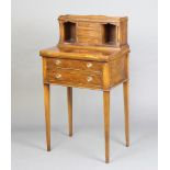 A Georgian style inlaid figured walnut writing table, the upper section with raised superstructure