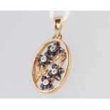 A 9ct yellow gold sapphire and diamond pendant 25mm, 2.1 grams