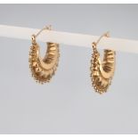 A pair of 9ct yellow gold Etruscan style hoop earrings 2.1 grams