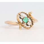 A 15ct yellow gold emerald and diamond ring 2.9 grams, size L
