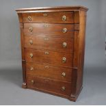 A 19th Century French oak chest of 6 drawers with ring drop handles and columns to the sides 125cm h